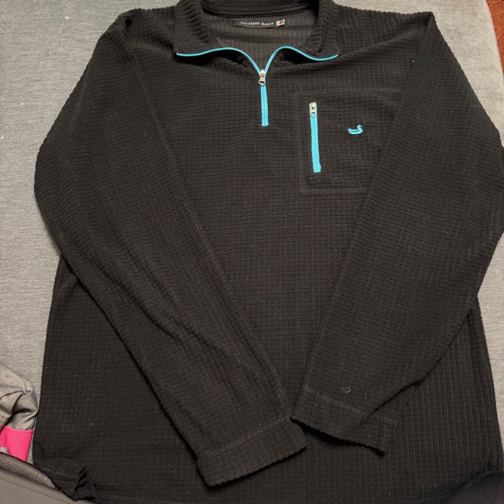 Southern Marsh Fieldtec Mens Black Waffle Fleece Quarter Zip Pullover Teal XL